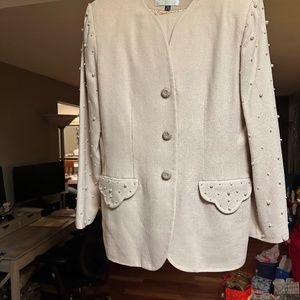 Nolan Miller 2 Piece Suit Set - Jacket and Skirt with Pearls. Vintage Size 10